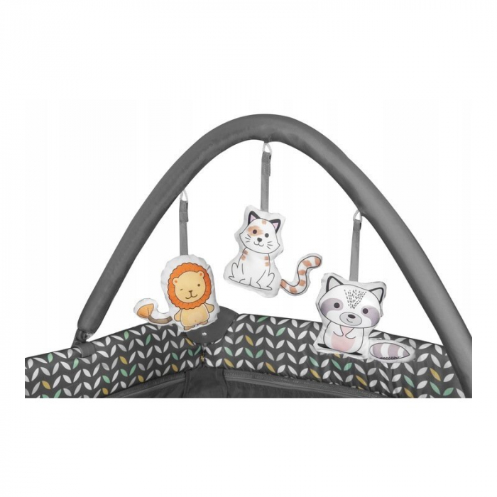 Lionelo - Patut pliant cu doua nivele Flower, Cu arcada, Geanta transport, Masuta de infasat, Bara cu jucarii, Fereastra laterala, 120x60 cm, Conform cu standardele europeane de securitate EN 716 si E [7]