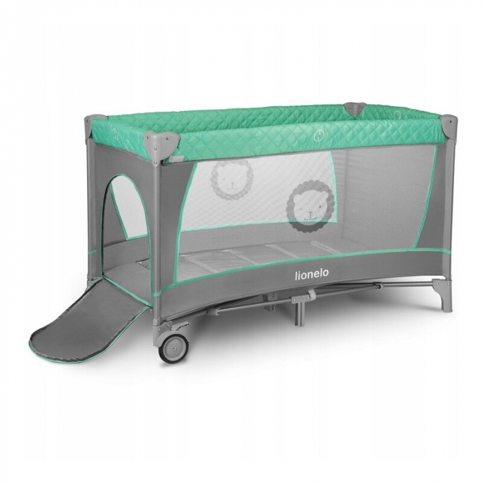 Lionelo - Patut pliant cu doua nivele Flower, Cu arcada, Geanta transport, Masuta de infasat, Bara cu jucarii, Fereastra laterala, 120x60 cm, Conform cu standardele europeane de securitate EN 716 si E [7]