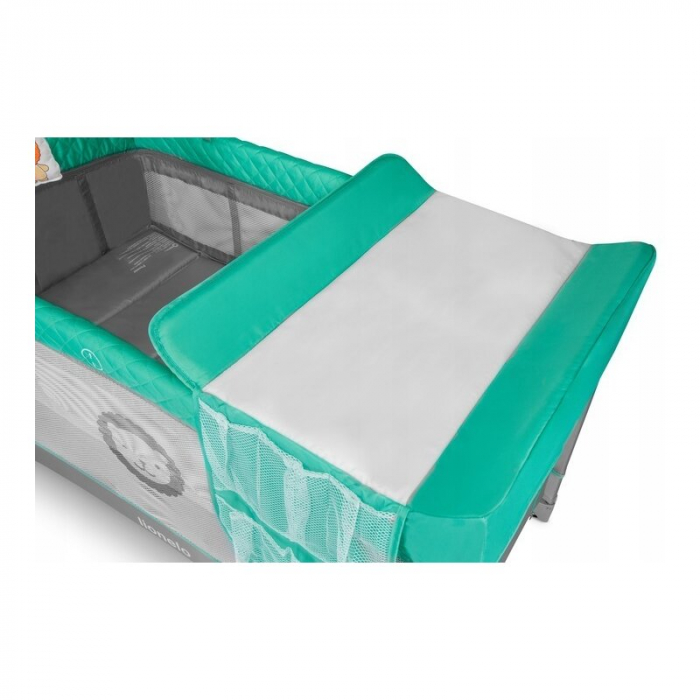 Lionelo - Patut pliant cu doua nivele Flower, Cu arcada, Geanta transport, Masuta de infasat, Bara cu jucarii, Fereastra laterala, 120x60 cm, Conform cu standardele europeane de securitate EN 716 si E [11]