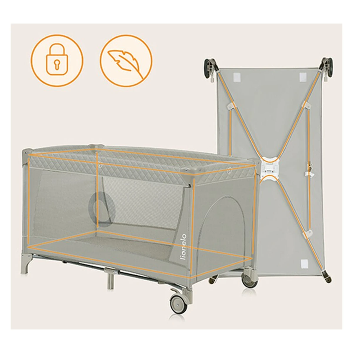 Patut pliant cappucino Lionelo Flower, 2 nivele, 120x60 cm [9]