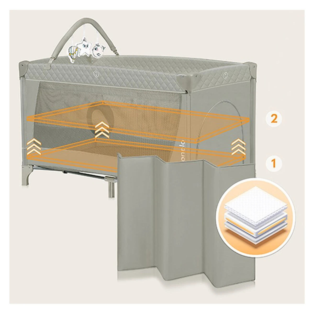 Patut pliant cappucino Lionelo Flower, 2 nivele, 120x60 cm [13]