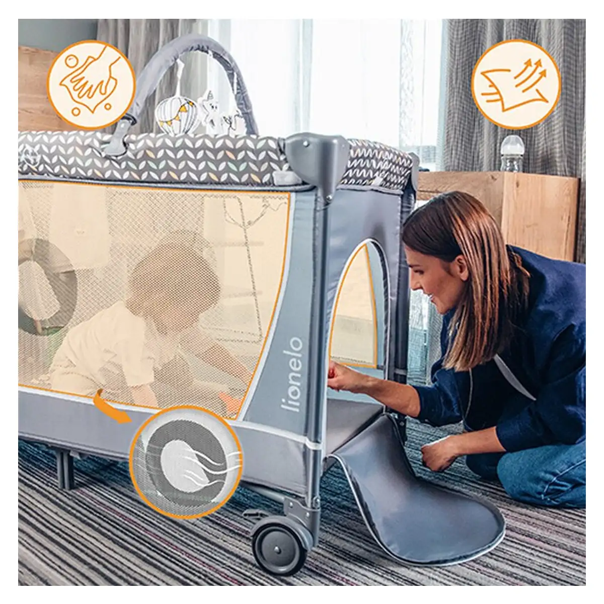 Patut pliant cappucino Lionelo Flower, 2 nivele, 120x60 cm [44]