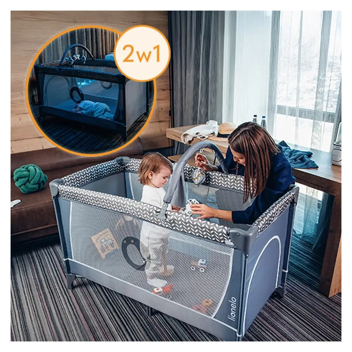 Patut pliant cappucino Lionelo Flower, 2 nivele, 120x60 cm [42]