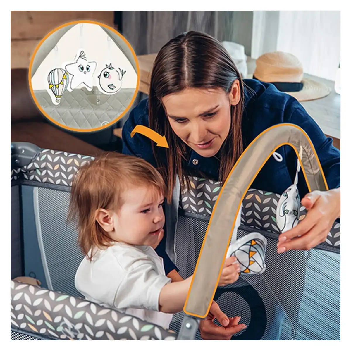 Patut pliant cappucino Lionelo Flower, 2 nivele, 120x60 cm [43]