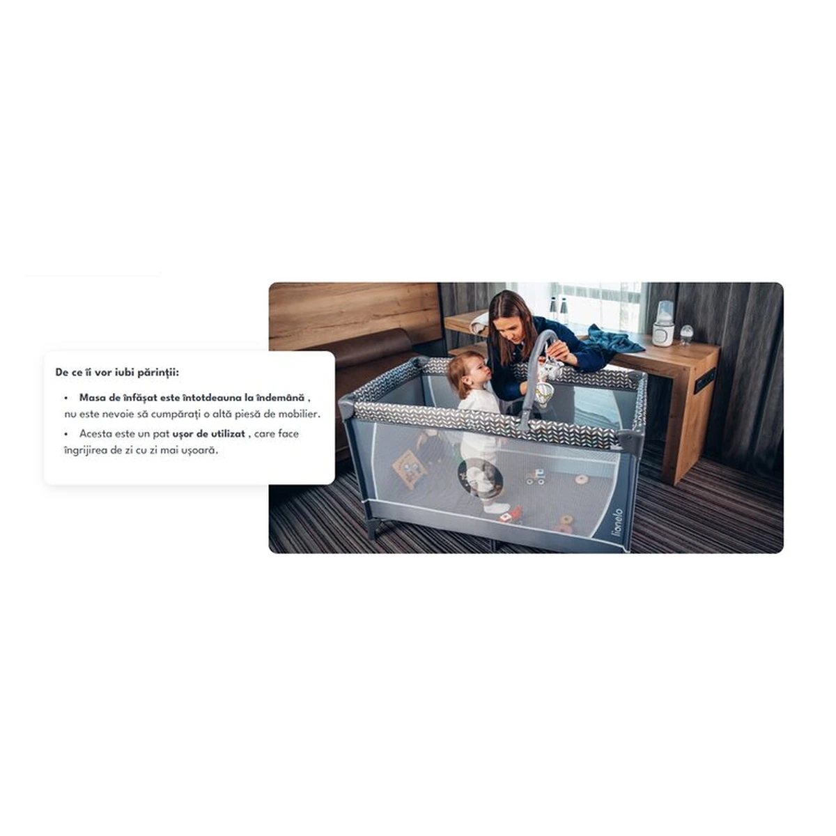 Patut pliant verde Lionelo Flower, 2 nivele, 120x60 cm [16]