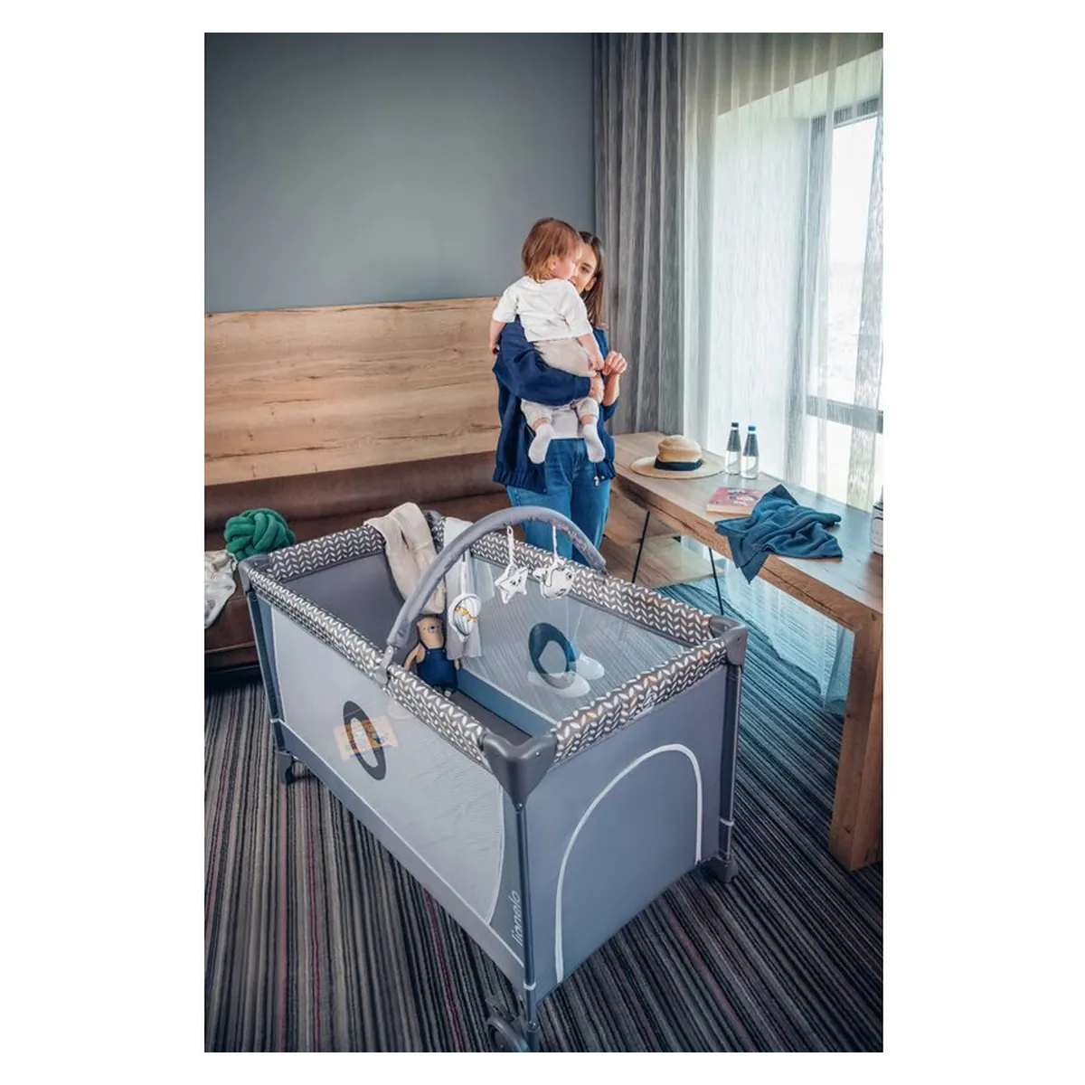 Patut pliant verde Lionelo Flower, 2 nivele, 120x60 cm [35]