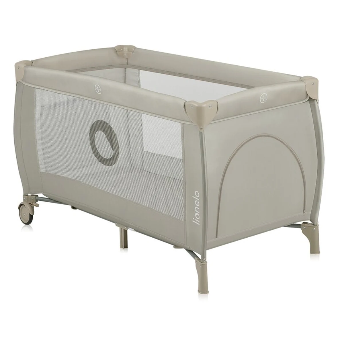 Patut pliant, Lionelo, Stefi Plus, Cu doua nivele, Cu intrare laterala cu fermoar, 2 roti, 120 x 60 cm, Bej [7]