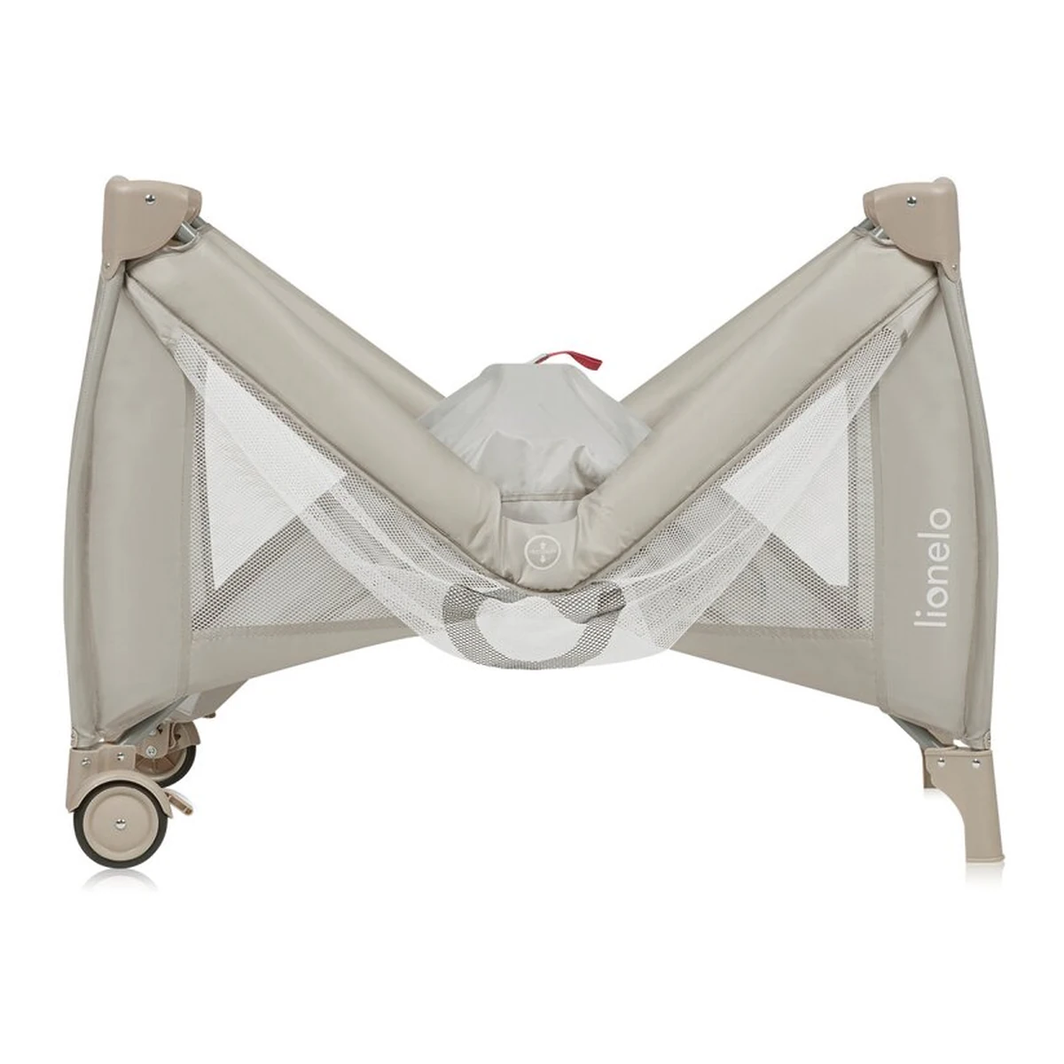 Patut pliant, Lionelo, Stefi Plus, Cu doua nivele, Cu intrare laterala cu fermoar, 2 roti, 120 x 60 cm, Bej [10]