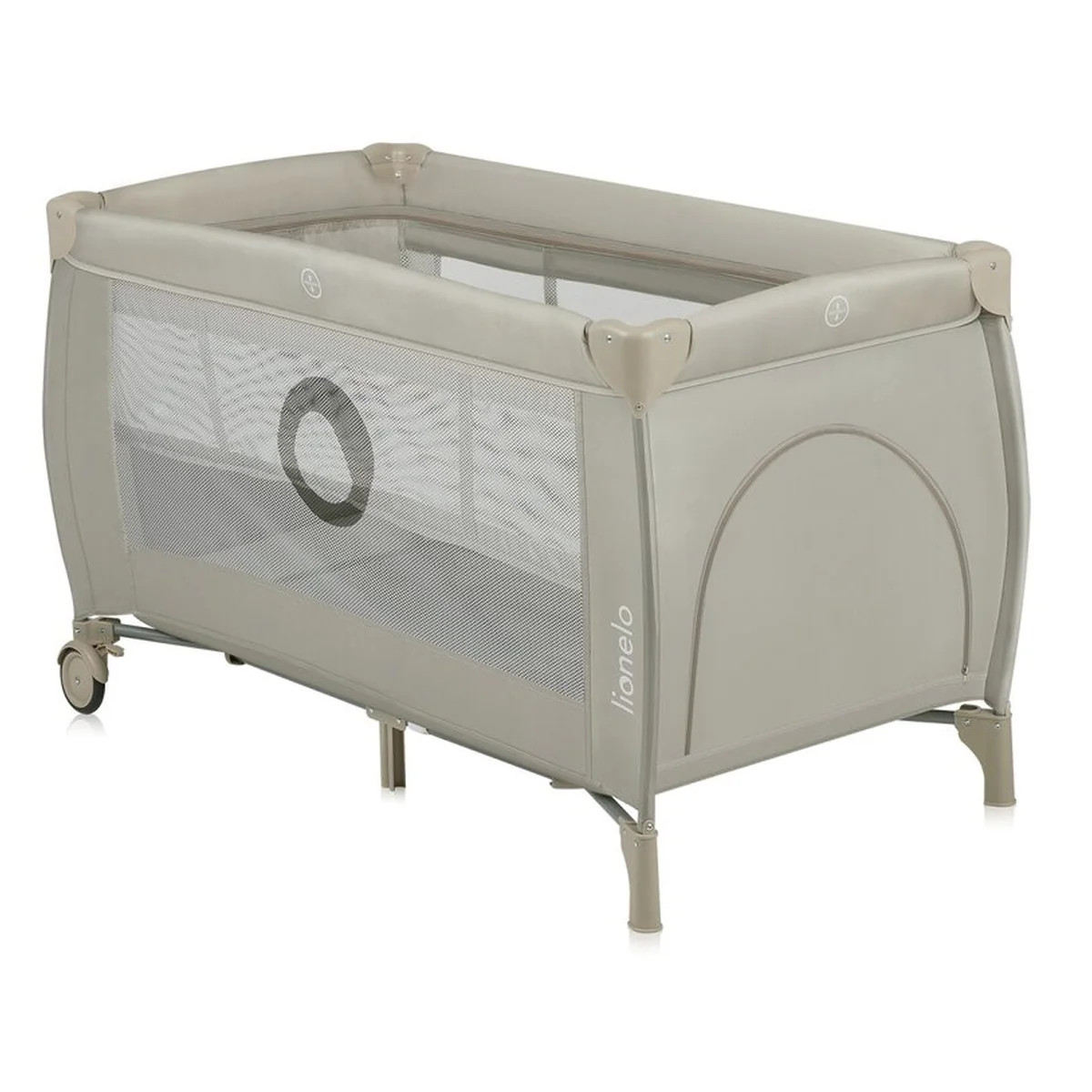 Patut pliant, Lionelo, Stefi Plus, Cu doua nivele, Cu intrare laterala cu fermoar, 2 roti, 120 x 60 cm, Bej [6]