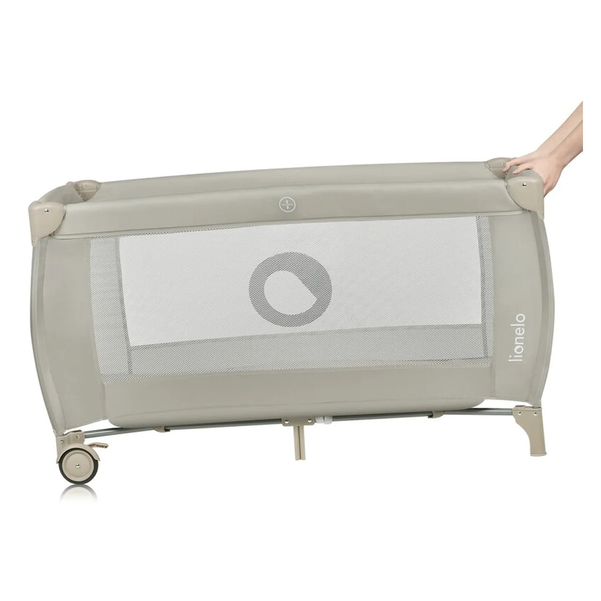 Patut pliant, Lionelo, Stefi Plus, Cu doua nivele, Cu intrare laterala cu fermoar, 2 roti, 120 x 60 cm, Bej [8]