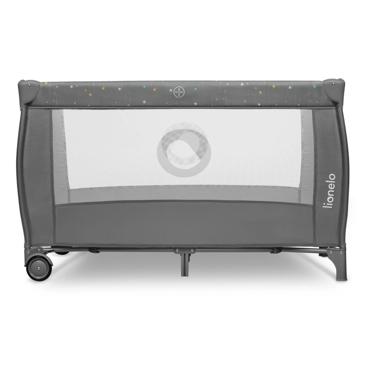 Patut pliant, Lionelo, Stefi Plus, Cu doua nivele, Cu intrare laterala cu fermoar, 2 roti, 120 x 60 cm, Gri/ Multicolor [7]