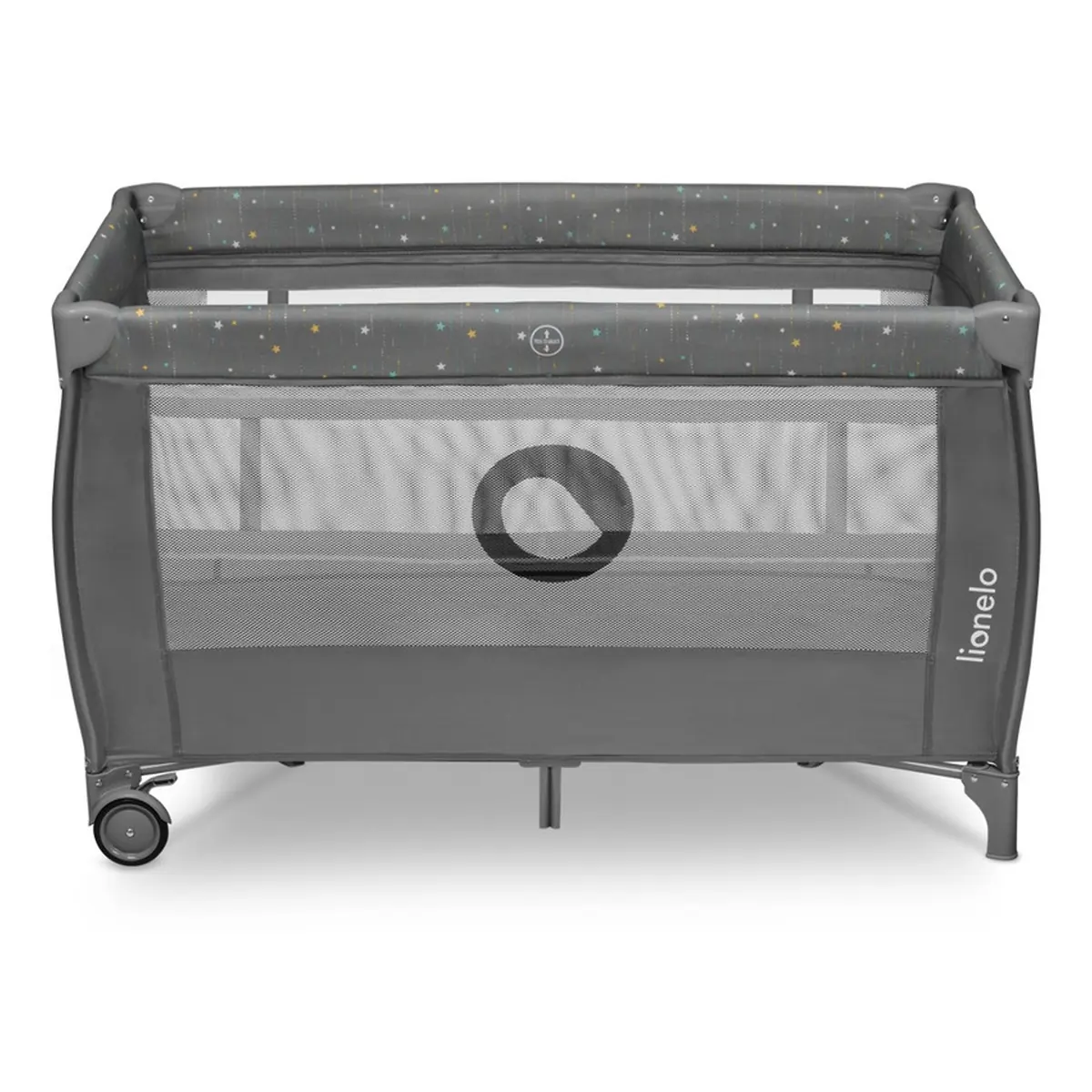 Patut pliant, Lionelo, Stefi Plus, Cu doua nivele, Cu intrare laterala cu fermoar, 2 roti, 120 x 60 cm, Gri/ Multicolor [5]