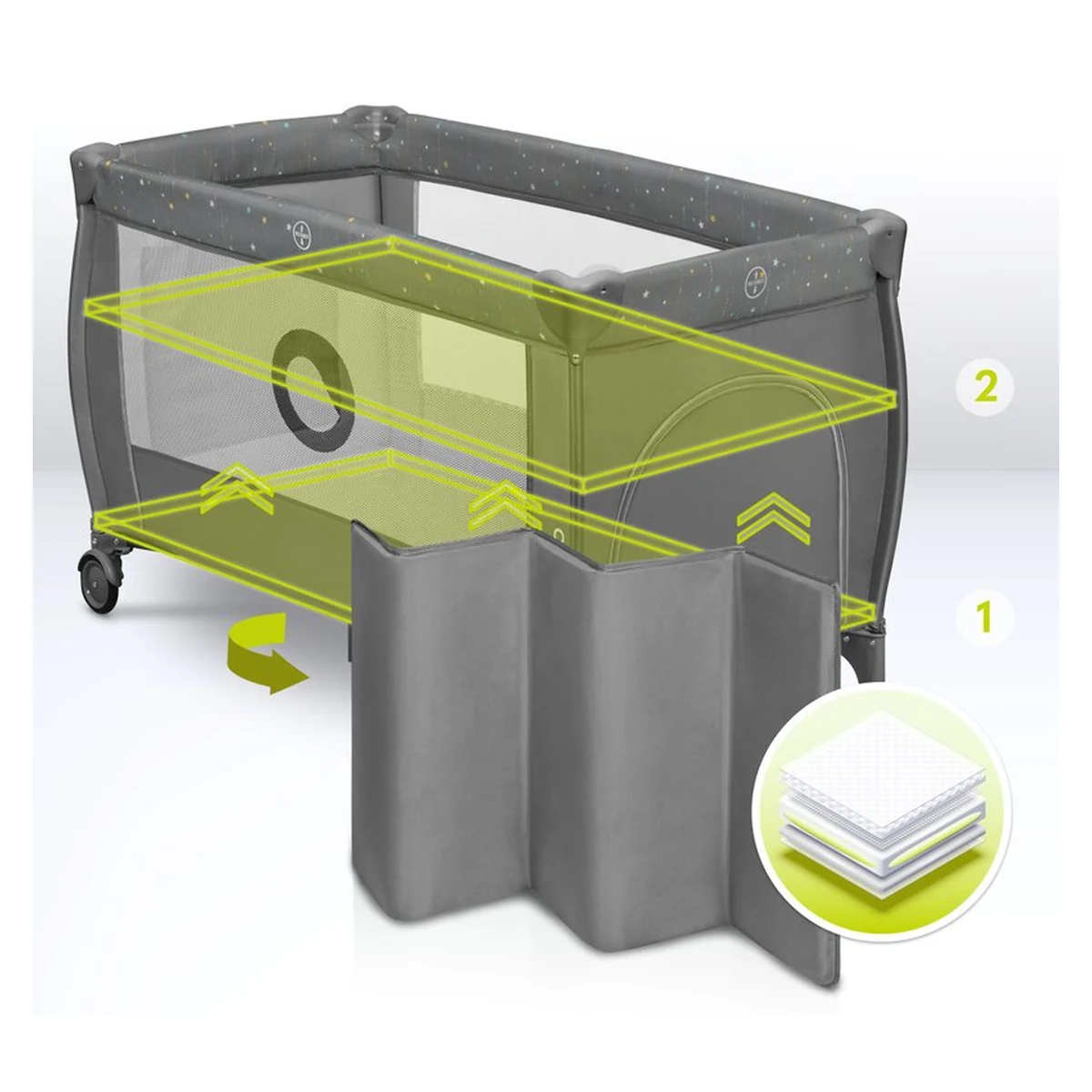Patut pliant, Lionelo, Stefi Plus, Cu doua nivele, 120 x 60 cm, Roz [19]