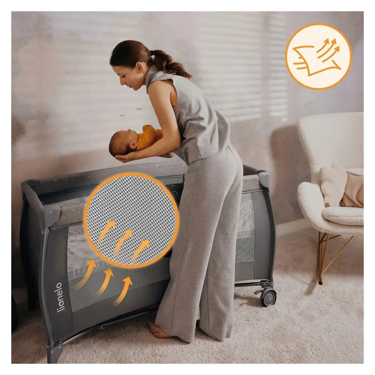 Patut pliant, Lionelo, Stefi Plus, Cu doua nivele, 120 x 60 cm, Roz [36]