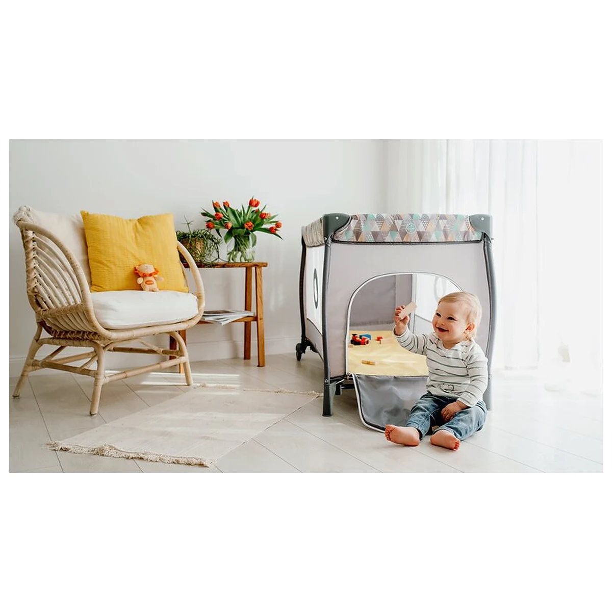 Patut pliant, Lionelo, Sven Plus, 120x60 cm, doua nivele, arcada jucarii, masuta de infasat, Grey Scandi 36 luni [27]
