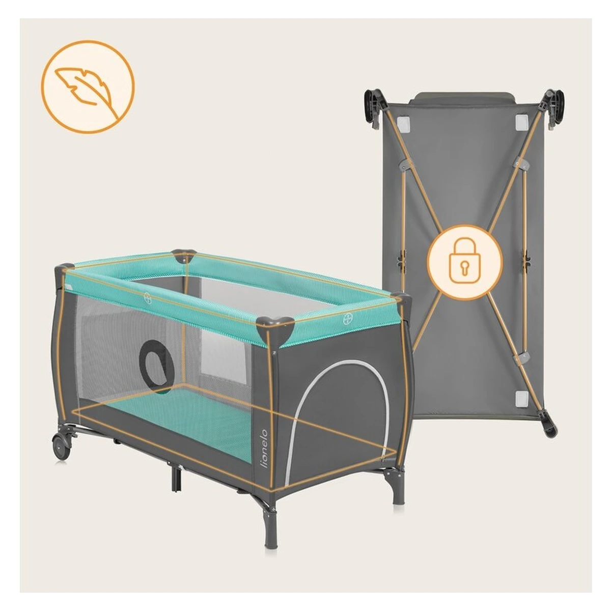 Patut pliant Lionelo Sven Plus Turqoise/Grey 120x60 cm [16]