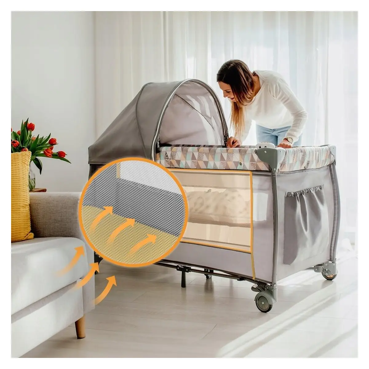 Patut pliant Lionelo Sven Plus Yellow Scandi 120x60 cm [10]