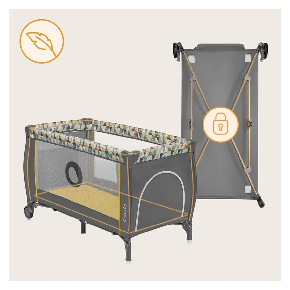 Patut pliant Lionelo Sven Plus Yellow Scandi 120x60 cm [14]