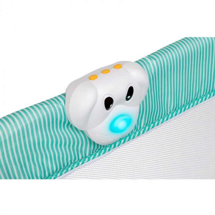 Lionelo - Patut pliant cu doua nivele Sven Plus, 120x60 cm, arcada jucarii, masuta de infasat, vibratii, melodii, conform cu standardele europeane de securitate EN716 si EN12221, Turcoaz/Gri [6]
