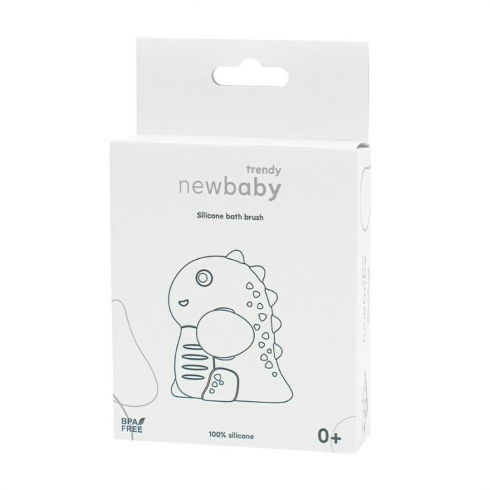 Perie de baie, New Baby, peri moi din silicon, Pentru pielea sensibila, 8x11 cm, Dinosaur/Beige [4]