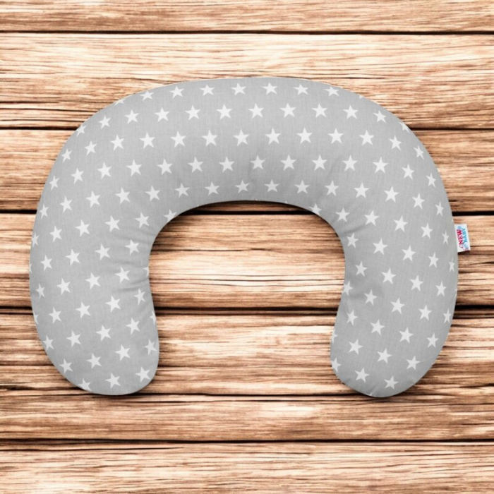 Perna alaptare, New Baby, Diametru 16 cm, Bumbac antialergic, Husa detasabila, Stars Grey [2]