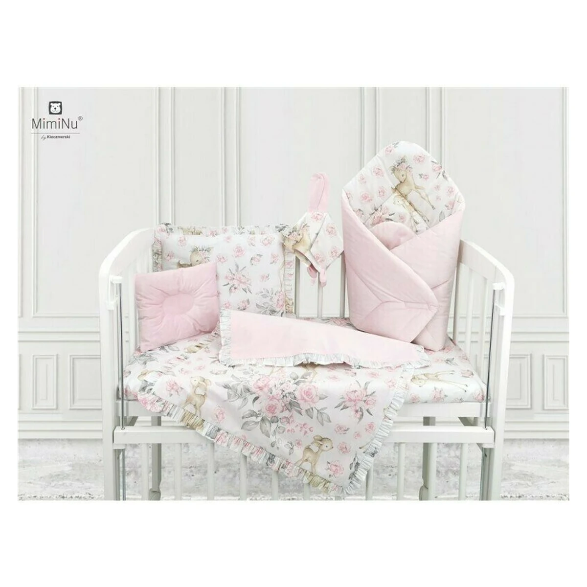 Perna bebelus, MimiNu, Cu doua fete, functie anti-soc, catifea si bumbac, 23x26 cm, Velvet Sweet Deer/Pink [4]