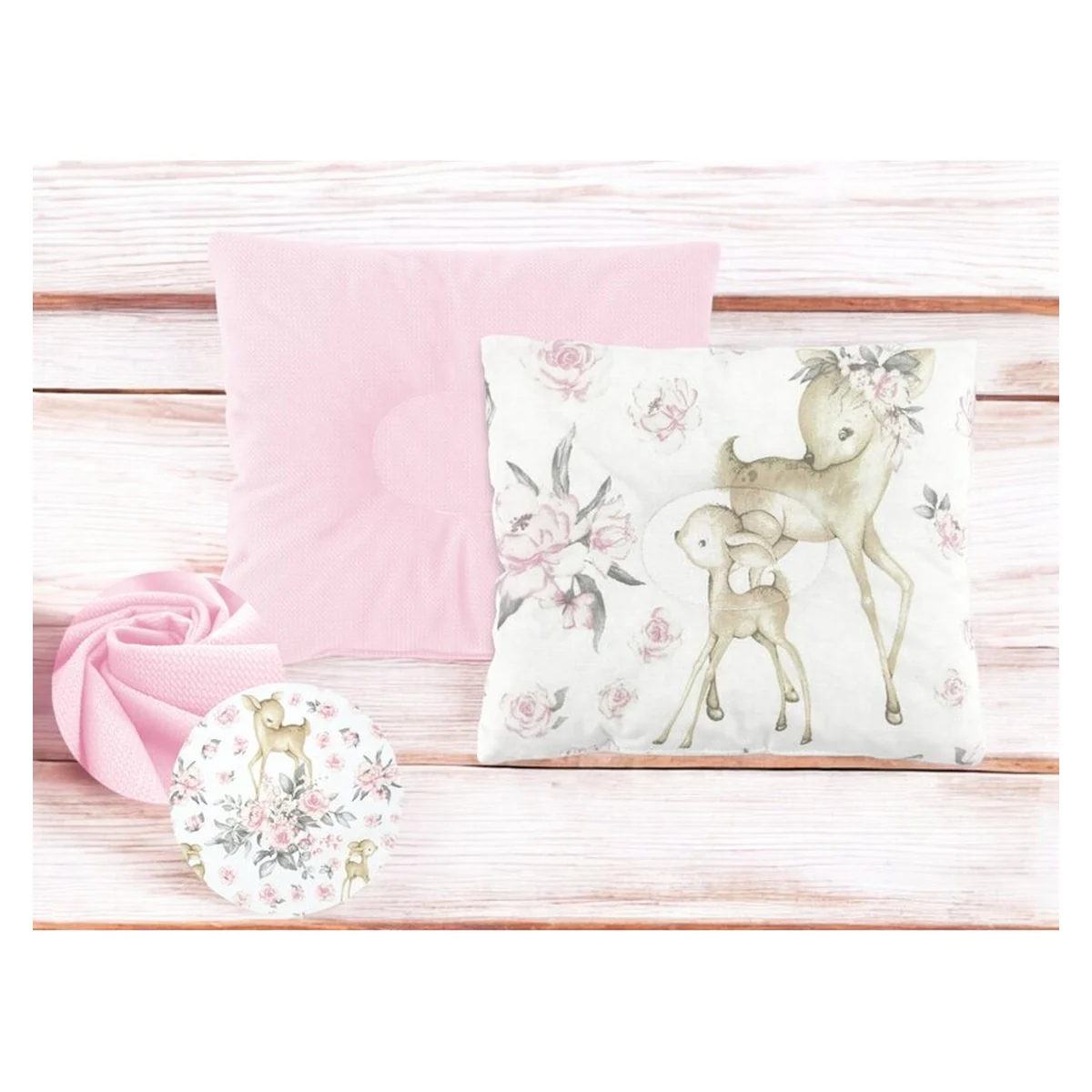 Perna bebelus, MimiNu, Cu doua fete, functie anti-soc, catifea si bumbac, 23x26 cm, Velvet Sweet Deer/Pink [3]