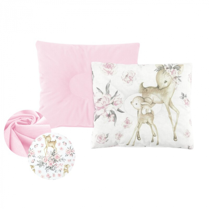 Perna bebelus, MimiNu, Cu doua fete, functie anti-soc, catifea si bumbac, 23x26 cm, Velvet Sweet Deer/Pink [2]