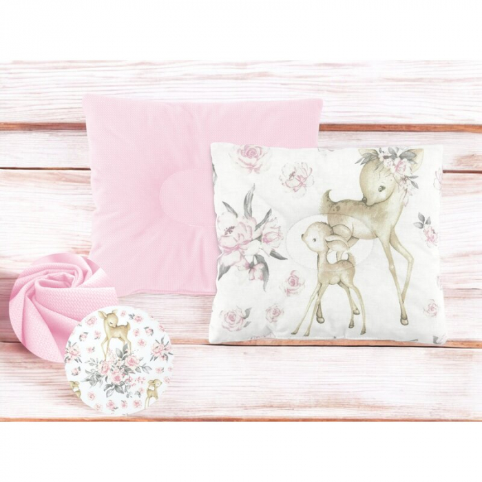 Perna bebelus, MimiNu, Cu doua fete, functie anti-soc, catifea si bumbac, 23x26 cm, Velvet Sweet Deer/Pink [3]