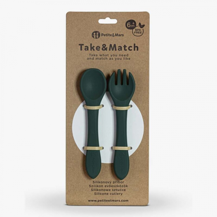Set tacamuri din silicon fara BPA, Take&Match, 6 luni+, Verde inchis [2]