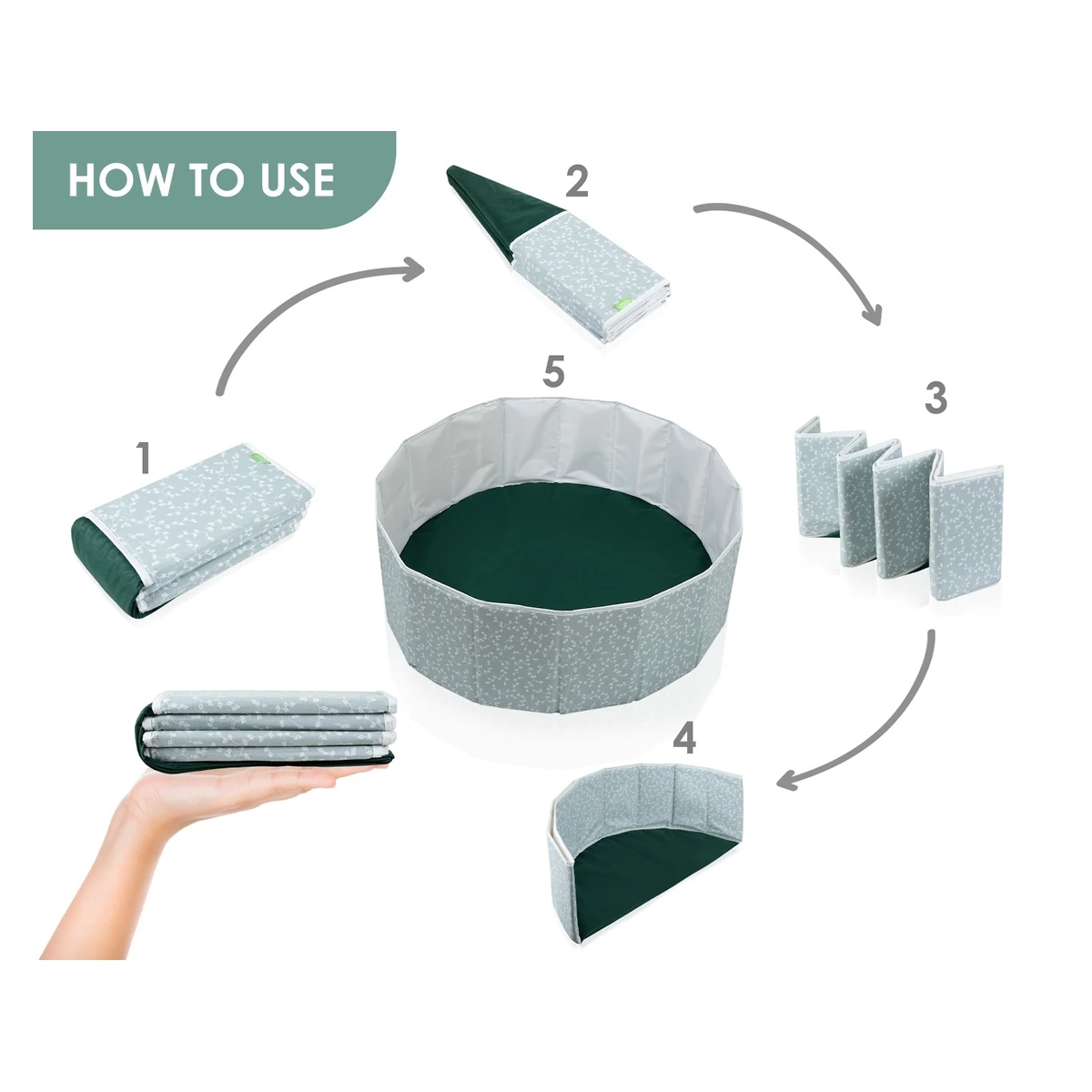 Piscina uscata pliabila cu bile, BabyJem, 30x83 cm, 100 bile albe, verde 6 luni+ [4]