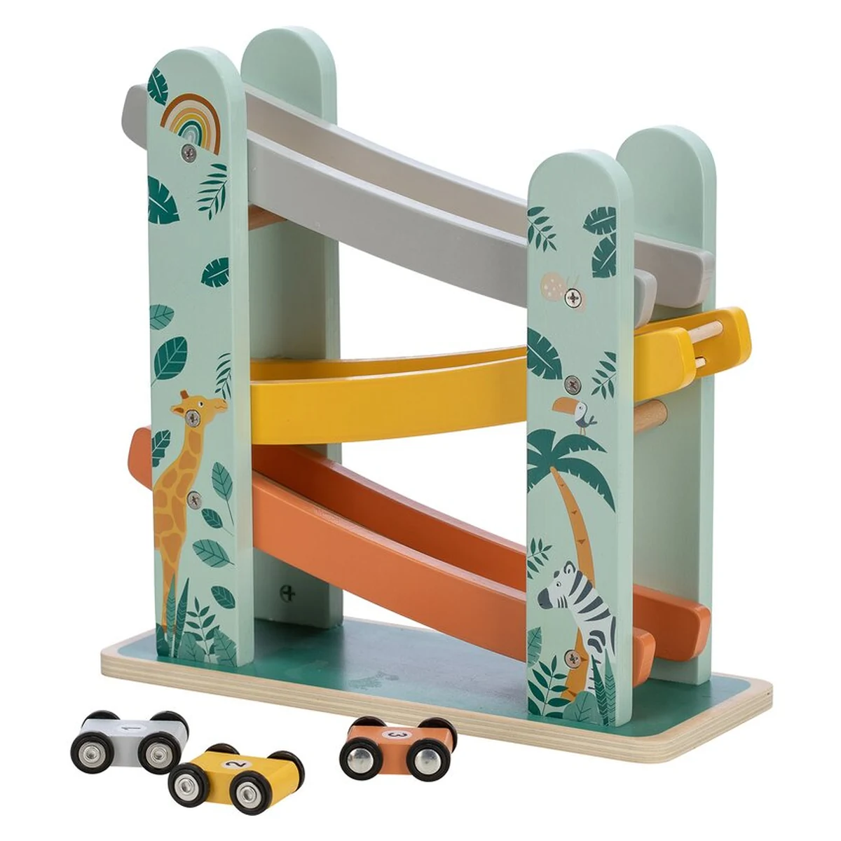 Pista de masini, Din lemn, Cu 3 masinute incluse, 26.9 x 23.6 x 7 cm [3]