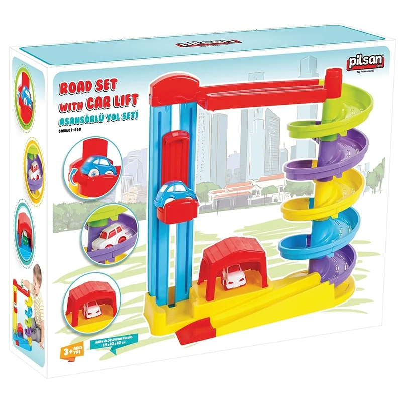 Pista de masini Pilsan Road Set with Car Lift galben cu 2 masinute [3]