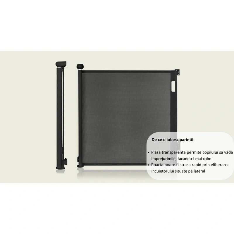 Poarta de siguranta, Lionelo, Thea, Cu suruburi, Textila, Retractabila, 80x140 cm, Negru [11]