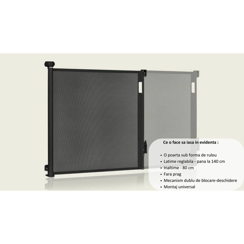 Poarta de siguranta, Lionelo, Thea, Cu suruburi, Textila, Retractabila, 80x140 cm, Negru [10]