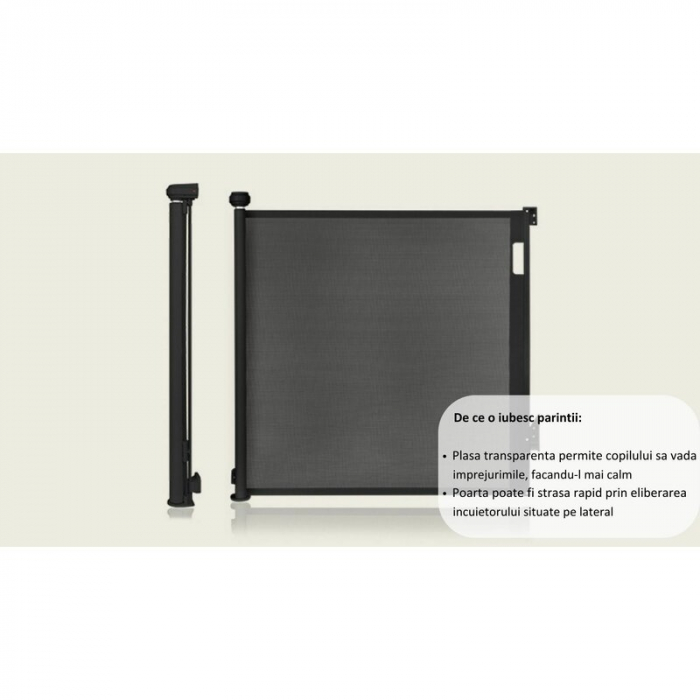 Poarta de siguranta, Lionelo, Thea, Cu suruburi, Textila, Retractabila, 80x140 cm, Negru [11]