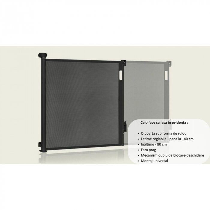 Poarta de siguranta, Lionelo, Thea, Cu suruburi, Textila, Retractabila, 80x140 cm, Negru [10]