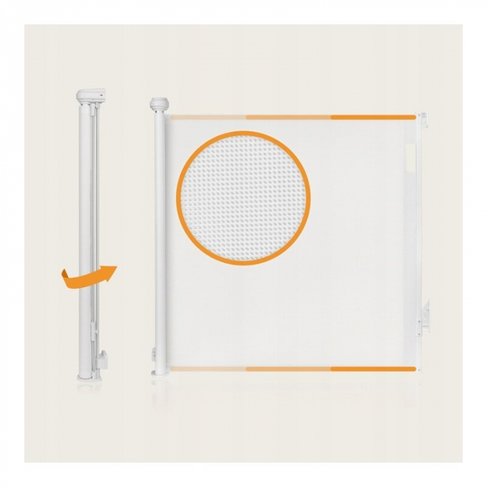 Poarta de siguranta, Lionelo, Thea, Textila, Ofera vizibilitate, Retractabila, Mecanism dublu de blocare, Montaj universal, 80x140 cm, Conform cu standardul european de securitate EN1930, Alb [10]