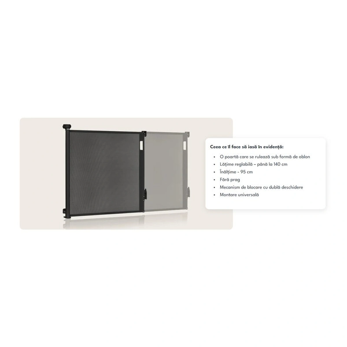 Poarta de siguranta, Lionelo, Thea, Textila, Ofera vizibilitate, Retractabila, Mecanism dublu de blocare, Montaj universal, 80x140 cm, Conform cu standardul european de securitate EN1930, Alb [21]