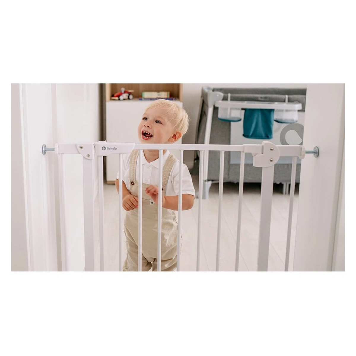 Lionelo - Poarta de siguranta prin presiune Truus Slim, 105 cm, Conform cu standardul europeane de securitate EN1930, Alb [12]