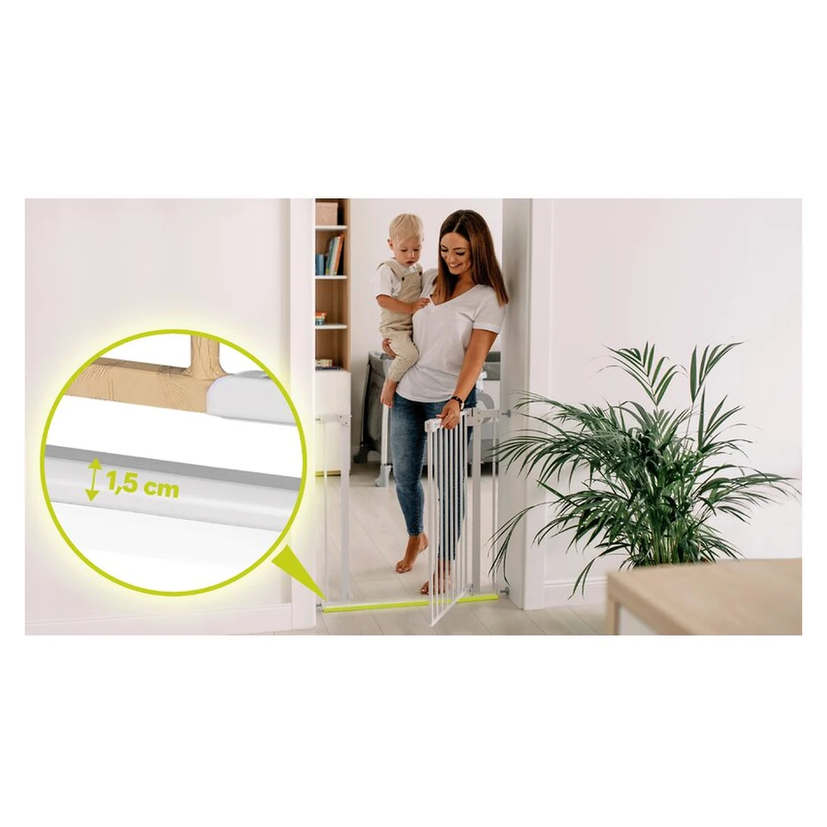 Poarta de siguranta prin presiune Truus Slim, 105 cm, Conform cu standardul europeane de securitate EN1930, Alb/Natur [12]