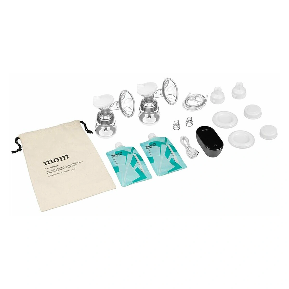 Pompa dubla de san, Lionelo, Electrica, 9 nivele de aspiratie, 5 moduri de masaj, Afisaj LED, Silentioasa, Include 2 recipiente de 150 ml si 2 pungi, cablu usb, Alb/gri [13]