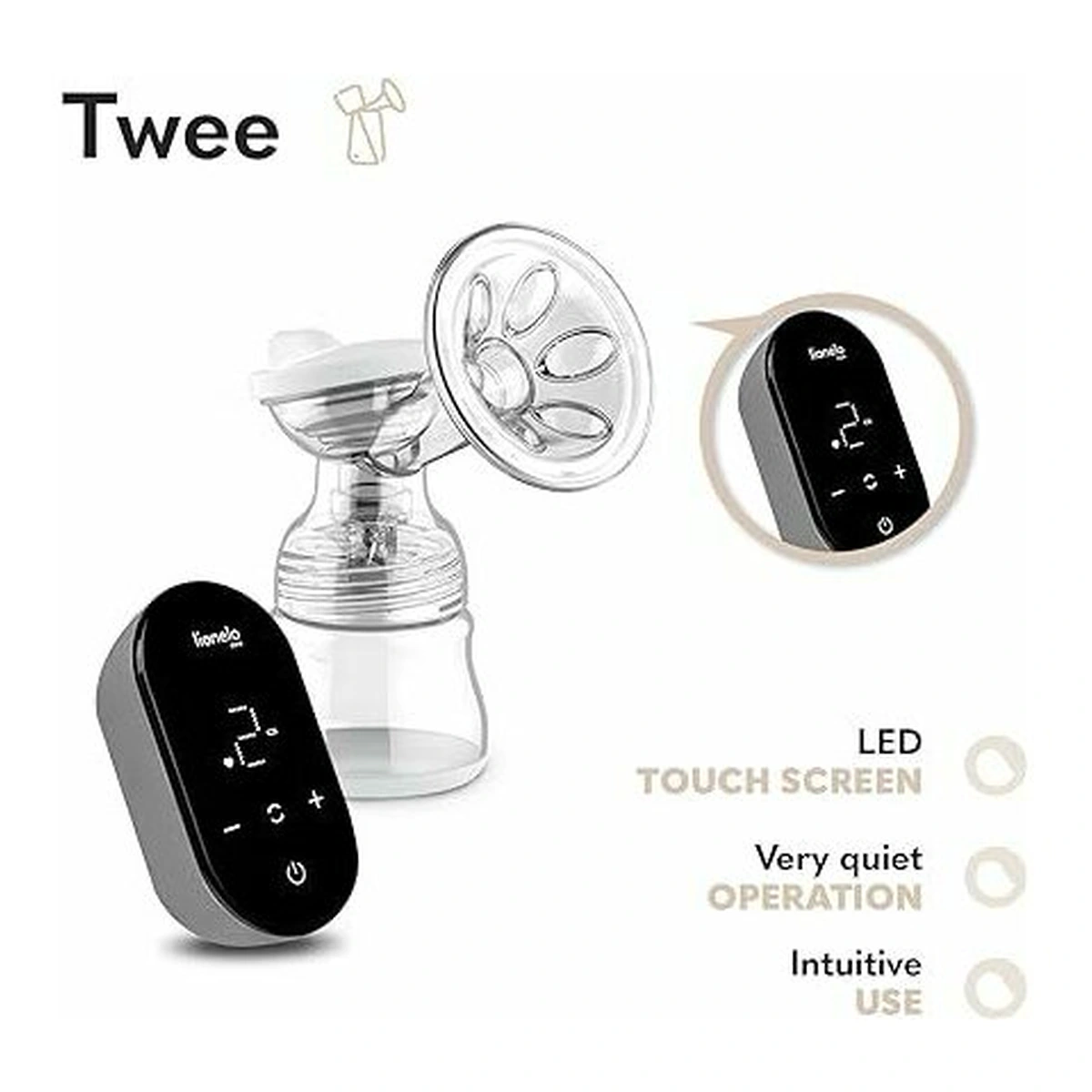 Pompa dubla de san, Lionelo, Electrica, 9 nivele de aspiratie, 5 moduri de masaj, Afisaj LED, Silentioasa, Include 2 recipiente de 150 ml si 2 pungi, cablu usb, Alb/gri [35]