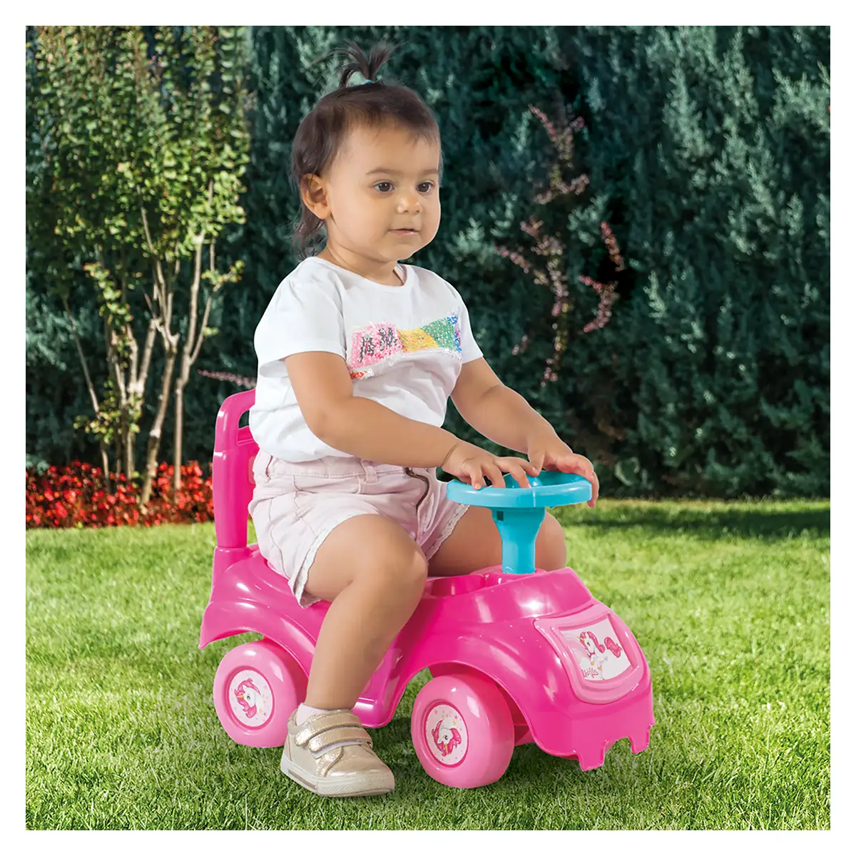 Masinuta roz Unicorn DOLU 12 luni+ cu volan si claxon [5]