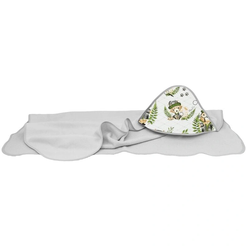 Prosop cu gluga, MimiNu, 100x100 cm, bumbac si thermo fleece, Detective Natural [1]