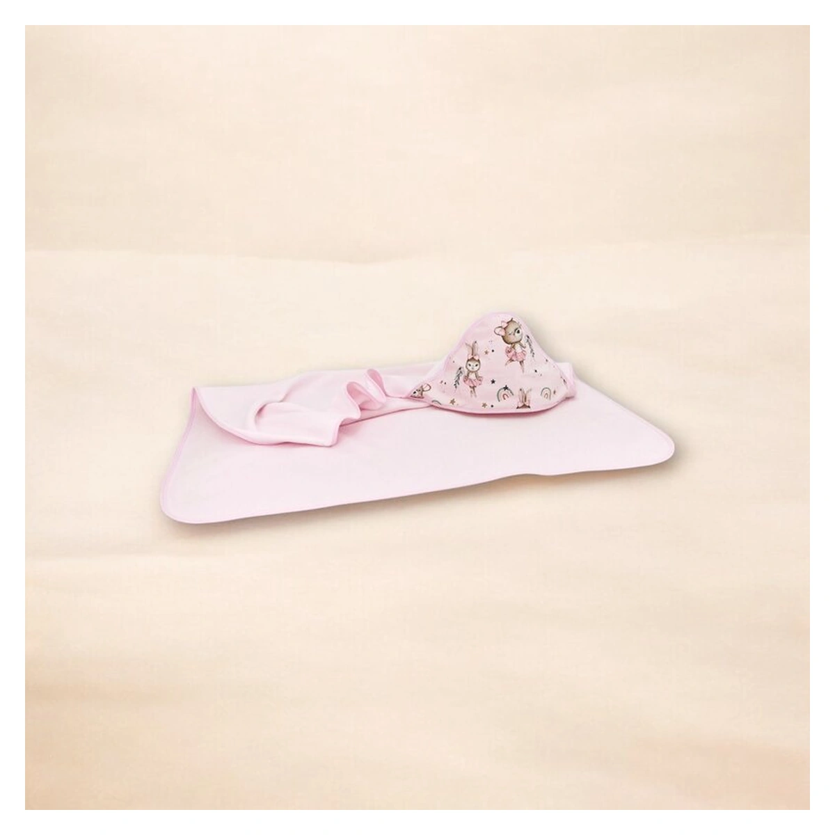 Prosop cu gluga, MimiNu, 100x100 cm, bumbac si thermo fleece, Little Ballerina Pink [2]