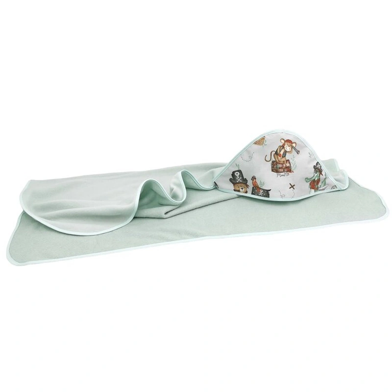 Prosop cu gluga, MimiNu, 100x100 cm, bumbac si thermo fleece, Pirates Natural [1]