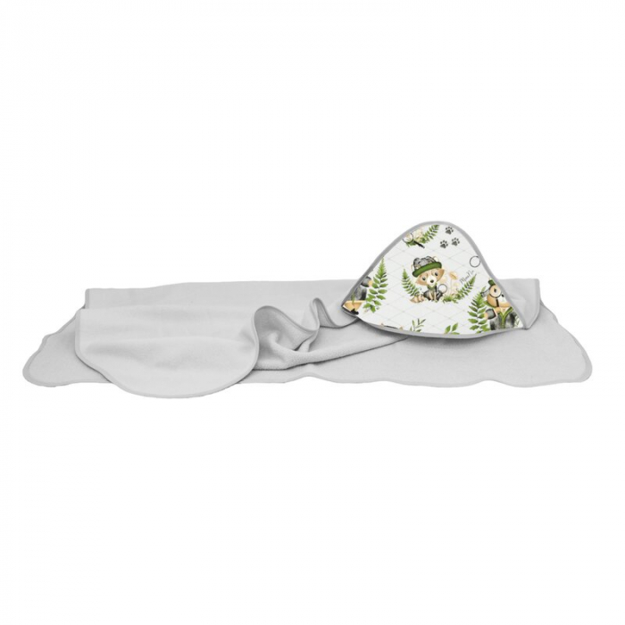 Prosop cu gluga, MimiNu, 100x100 cm, bumbac si thermo fleece, Detective Natural [1]