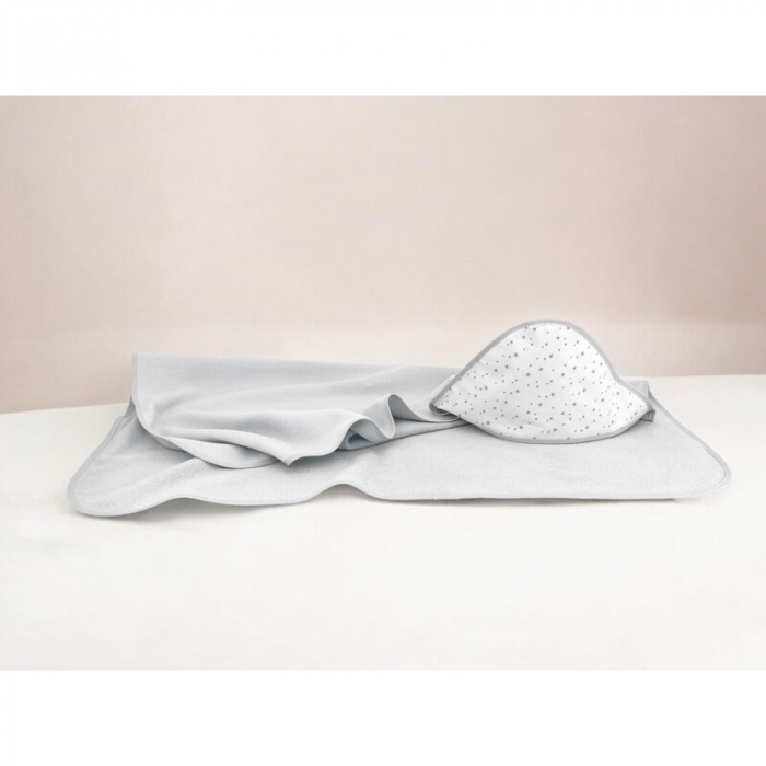 Prosop cu gluga, MimiNu, 100x100 cm, bumbac si thermo fleece, Mini Gray Stars [2]