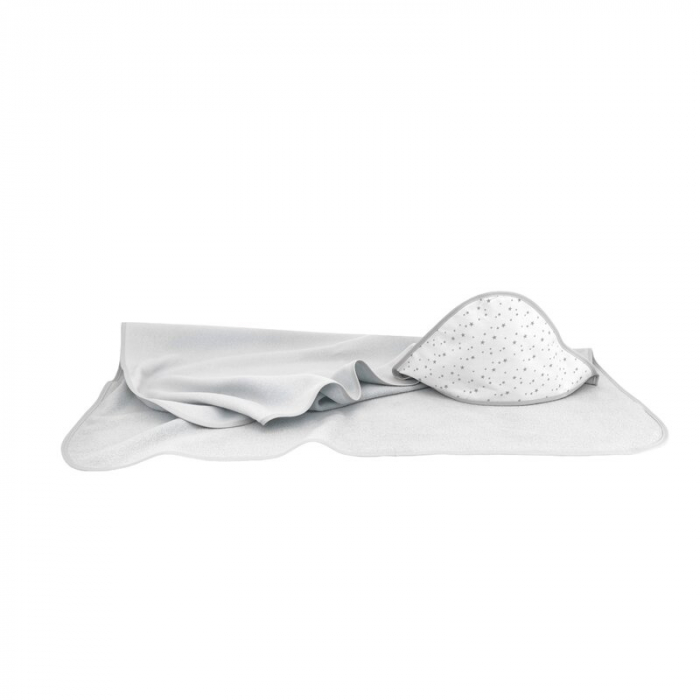 Prosop cu gluga, MimiNu, 100x100 cm, bumbac si thermo fleece, Mini Gray Stars [1]
